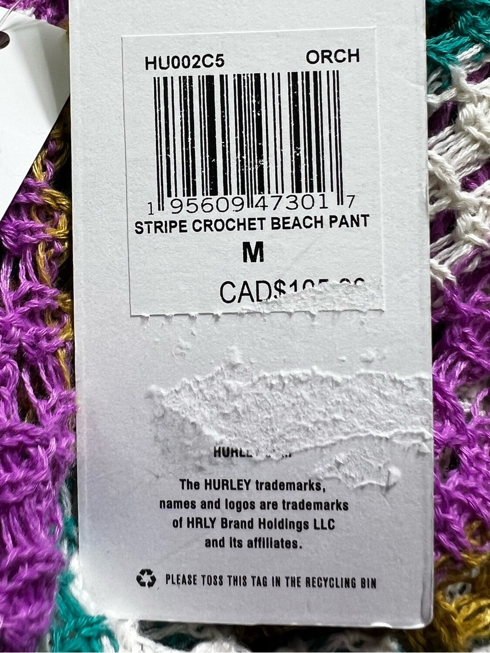 Hurley Crochet Beach Pants Striped purple Mesh Cover Up Wide Leg Women’s medium - Picture 11 of 11
